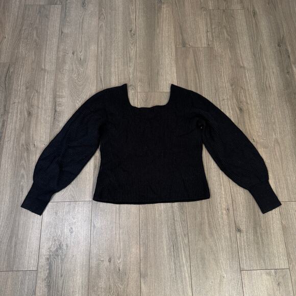 Madewell SoftWool Square-Neck Pullover Sweater Womens XL Black Knit Relaxed Fit - Picture 6 of 9